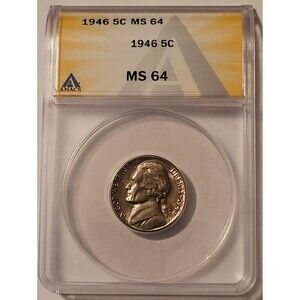 1946 Jefferson Nickel MS64 ANACS Toning
